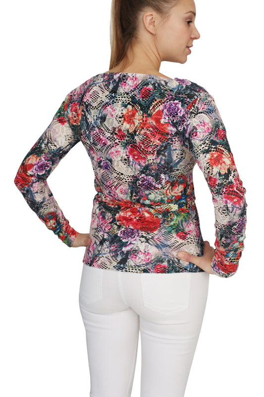 Multicolour lace Top. Perfect jeans Top,Drape neckline Top