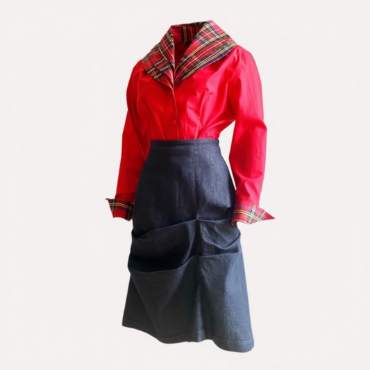 Denim look Skirt with Pleats. Work,Day Skirt .