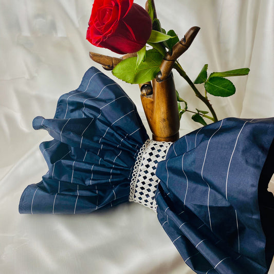 Giant Hair Clip in Navy/White Stripe Silk