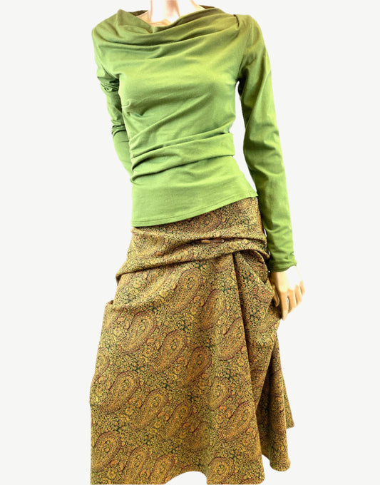 Flamenco style skirt in Wool Paysley pattern, Day skirt, Work winter, Autumn Winter skirt