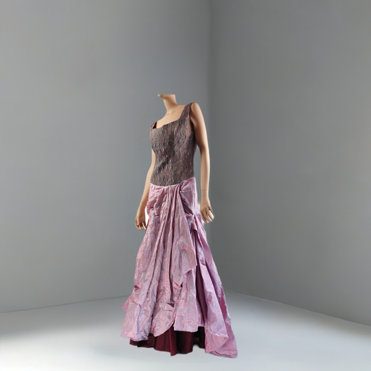 Cingarella dress in Silk metallic mix & Brocade couture fabric
