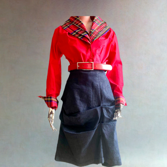 Denim look Skirt with Pleats. Work,Day Skirt .