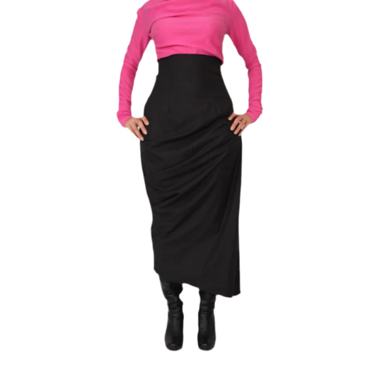 Asymmetric style suiting wool skirt in dark gray , High waist skirt ,