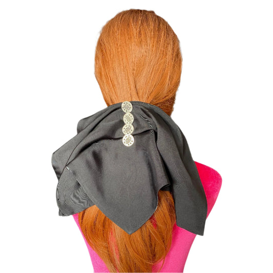 Hair Clip in Black Silk , Ponytail Holder