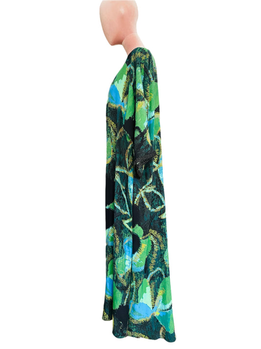Silk Kaftan Style Dress in Multicoloured Silk Satin