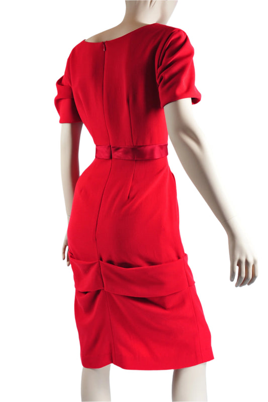 Elliot Red Dress in Wool Crape,Work, Cocktail Party Dress,Short Sleeves