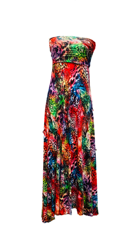 Long Skirt ,Strapless Dress in Multi colour Jersey