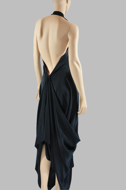 “Midnight Majesty: The Black  Silk Goddess Dress”