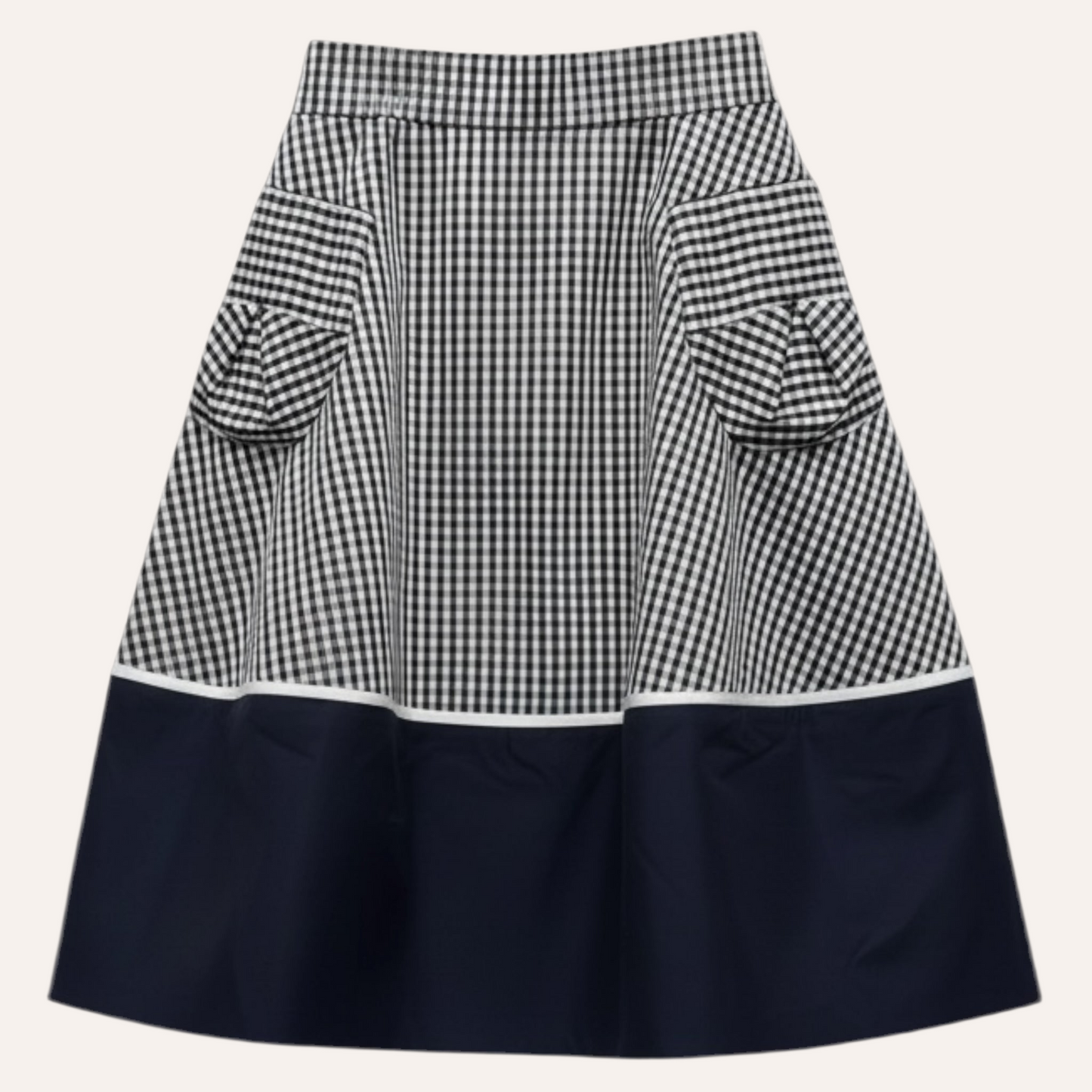 Bubble,Tulip Style Silk Skirt in White& Navy