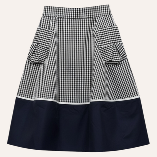 Bubble,Tulip Style Silk Skirt in White& Navy