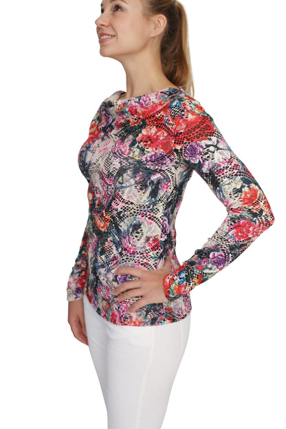 Multicolour  lace Top. Perfect jeans Top,Drape neckline Top