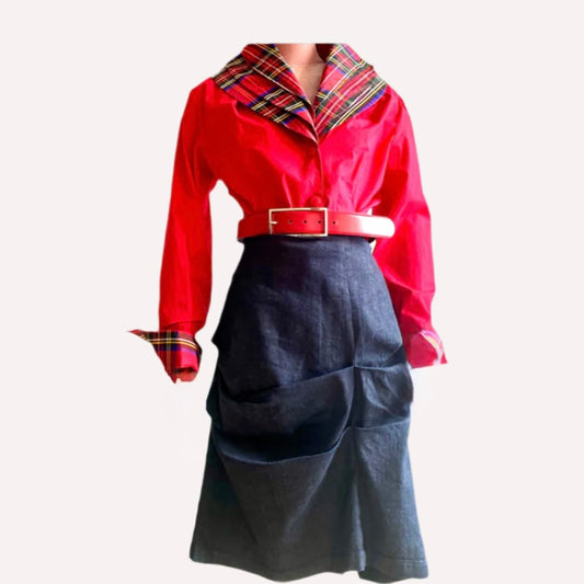 Denim look Skirt with Pleats. Work,Day Skirt .