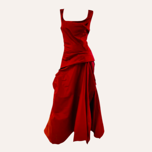 Elizabeth  Style Long Ballgown Dress,Silk Taffeta  Red Dress