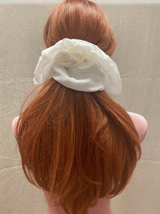 Ponytail Holder, Silk Scrunchee,White hair holder.