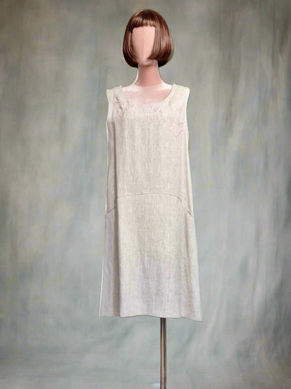 Shift Dress in Natural Linen  with Pockets