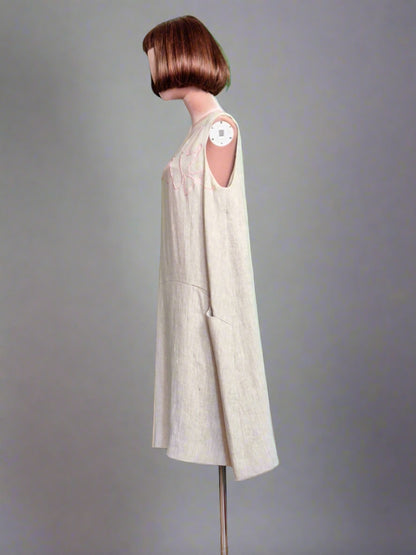 Shift Dress in Natural Linen  with Pockets