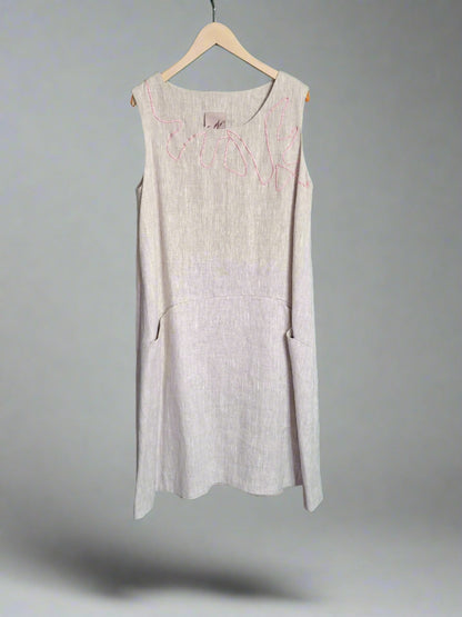 Shift Dress in Natural Linen  with Pockets