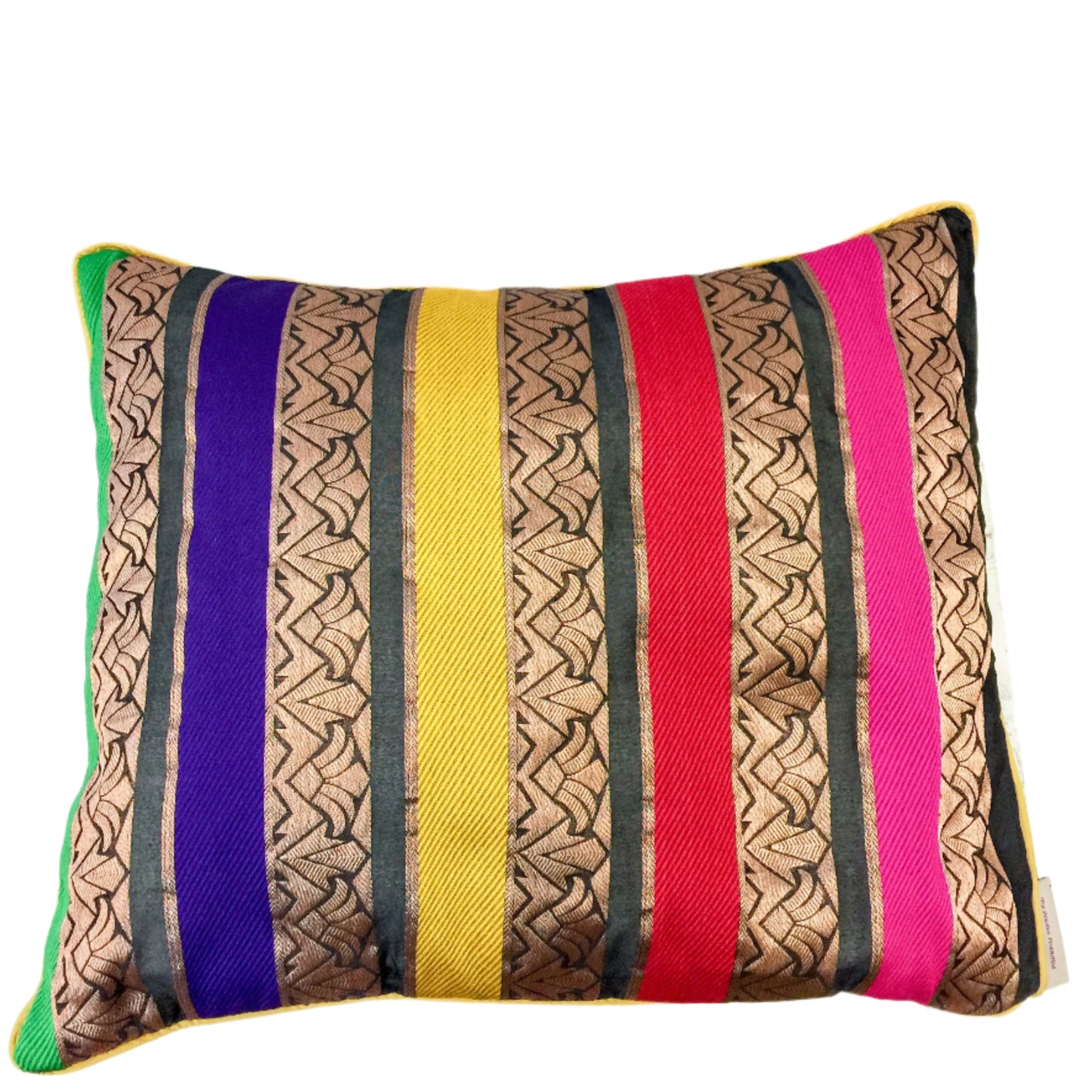 Luxurious silk cushion cover with intricate exotic patterns, adding elegance and warmth to any space. Handcrafted with fine detailing for a sophisticated home decor touch