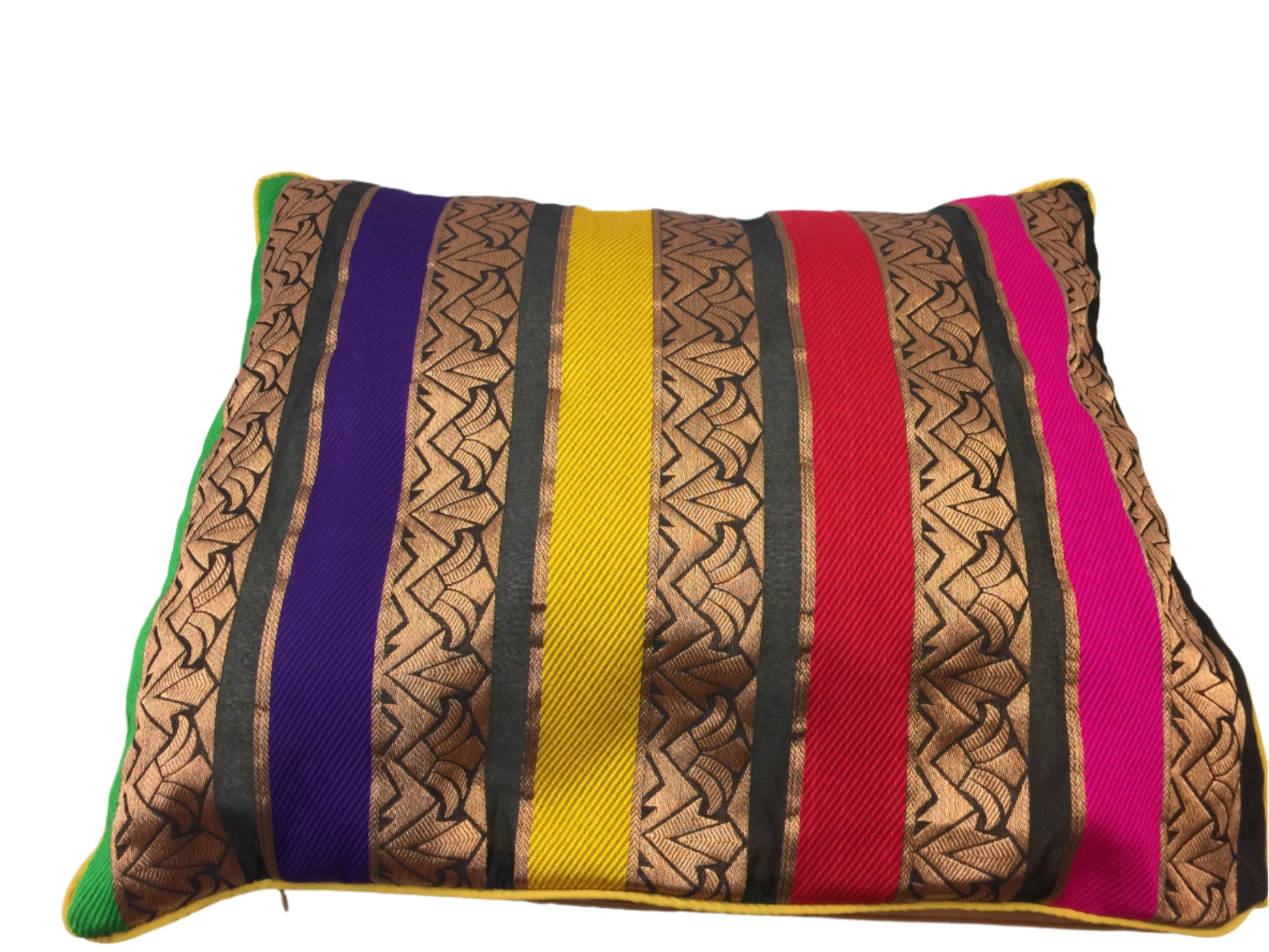 Luxurious silk cushion cover with intricate exotic patterns, adding elegance and warmth to any space. Handcrafted with fine detailing for a sophisticated home decor touch