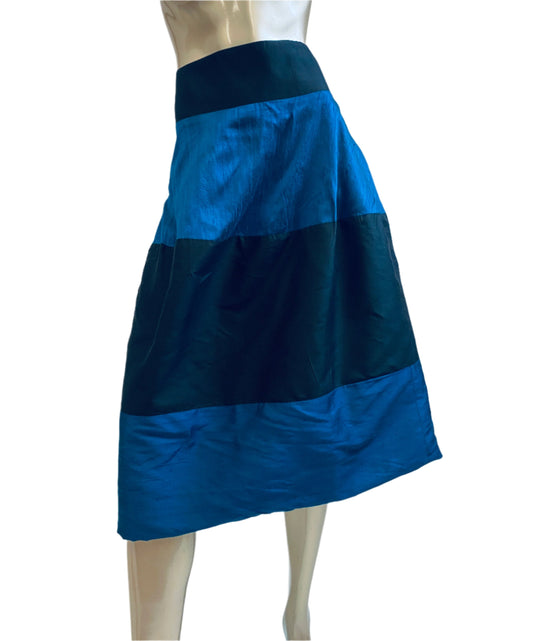 Tulip Style Silk Skirt.Black / Blue Stripe Skirt