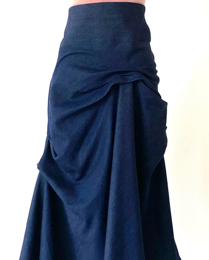 Flamenco style skirt in denim cotton.Quirky summer / autumn skirt with pocket