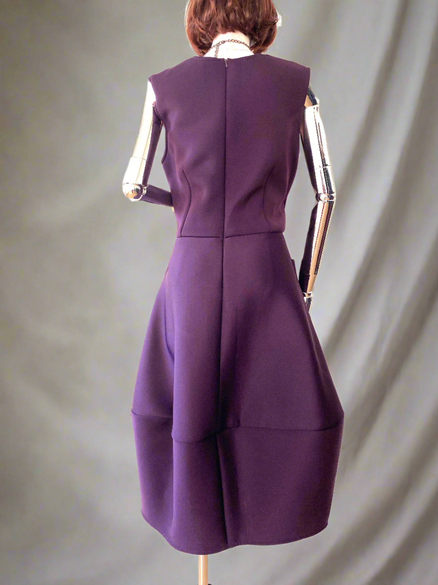 Neoprine,Winter,Purple Dress,Dress With Oversized Pockets Buble Dress