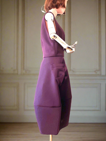 Neoprine,Winter,Purple Dress,Dress With Oversized Pockets Buble Dress