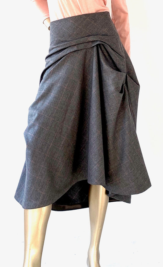 Flamenco Style Skirt in Gray /Pink Check wool /cashmire blend