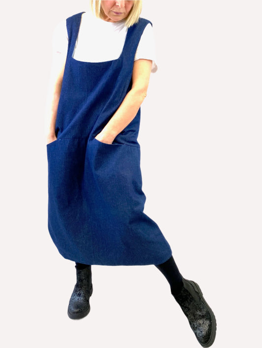 Denim Pinafore Dress,Day work Dress,Dress with pockets