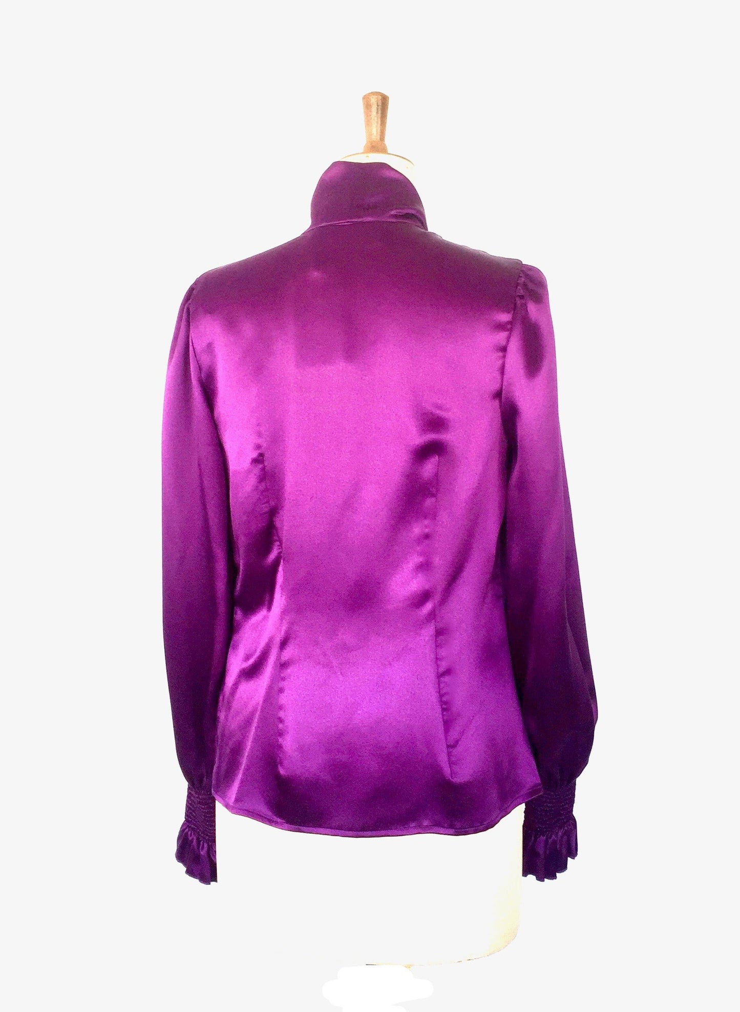 Silk purple Blouse, Double crape satin Blouse with a BOW