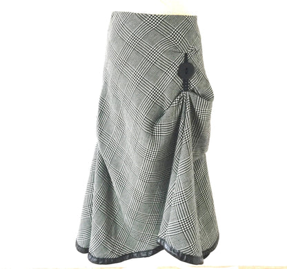 Couture wool check skirt. Long Flamenco style skirt with pleats