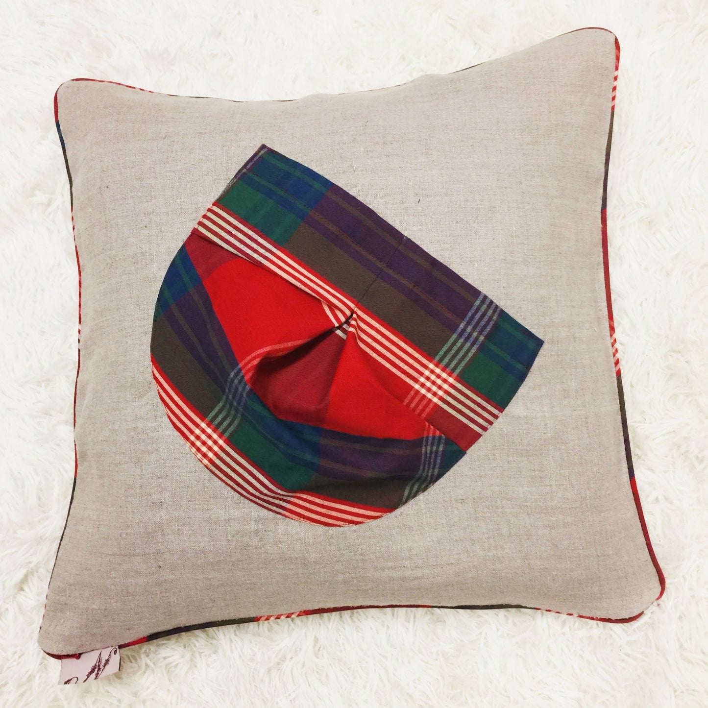 Natural Colour Cushion Cover with Check Cotton  Pocket on Front and Piping  details around 