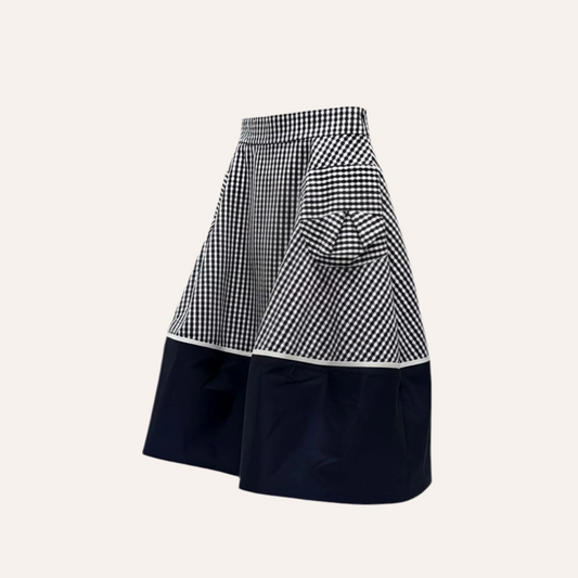 Bubble,Tulip Style Silk Skirt in White& Navy