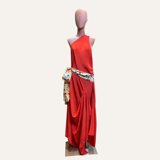 Celestial Shadow: Silk Goddess Dress in Coral