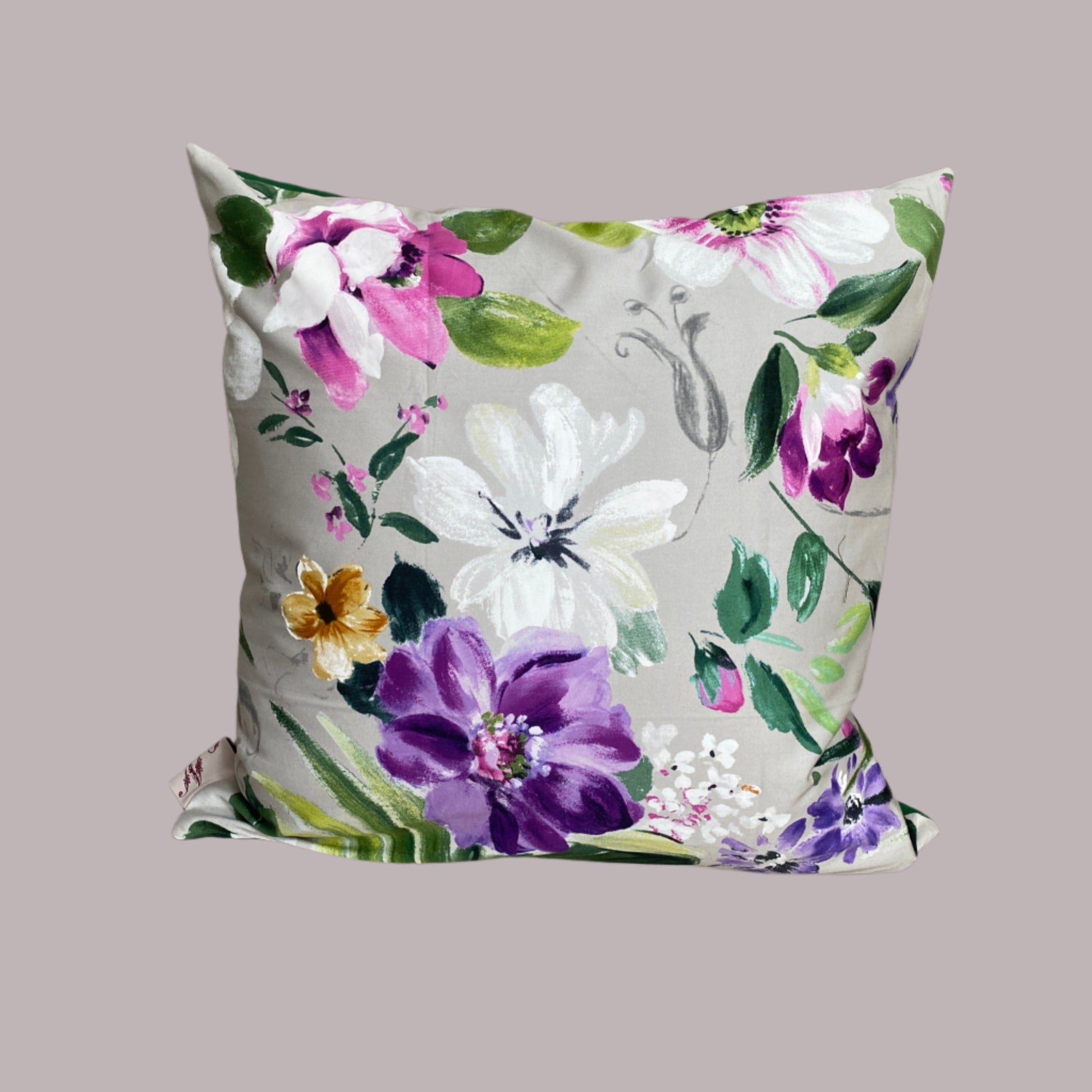 Cotton cushion cover, fabric by Nina Cambell. Square size 