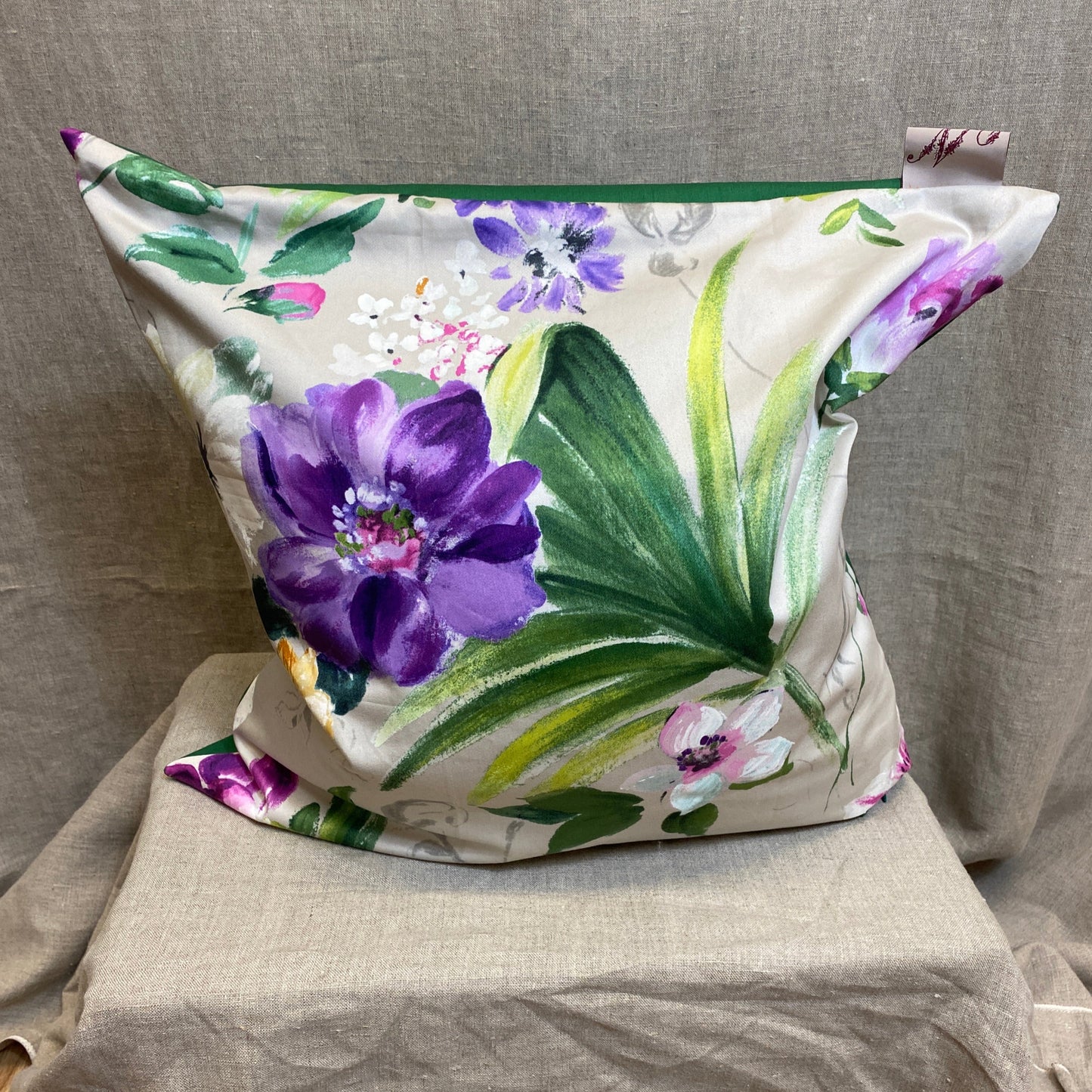 Cotton cushion cover, fabric by Nina Cambell. Square size 