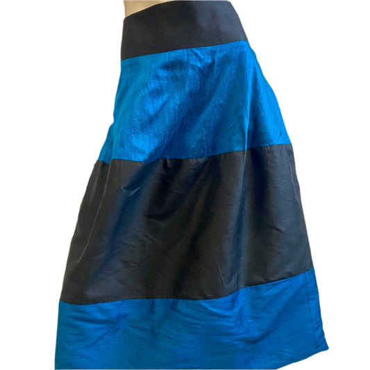 Blue Black Silk Stripe Skirt 