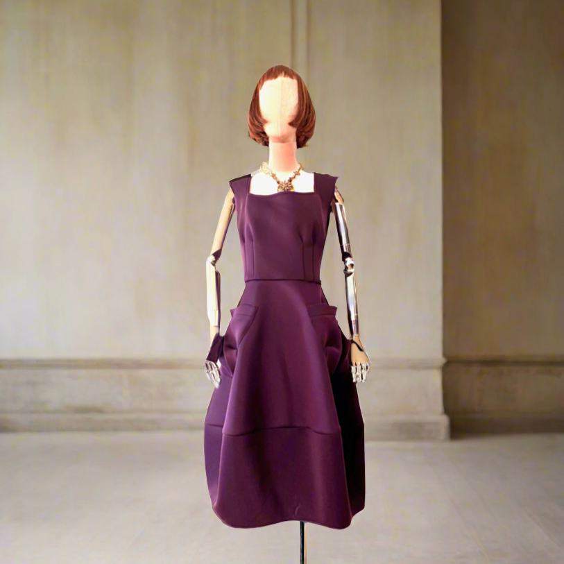 Neoprine,Winter,Purple Dress,Dress With Oversized Pockets Buble Dress