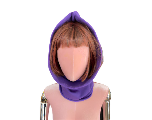 Warm hood in fleece fabric .Open hood and scarf