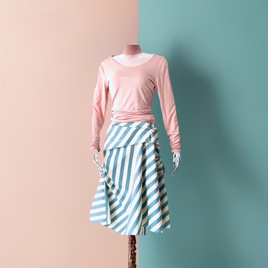 Flamenco Style -cotton summer short skirt. Duck egg /ivory  stripe skirt