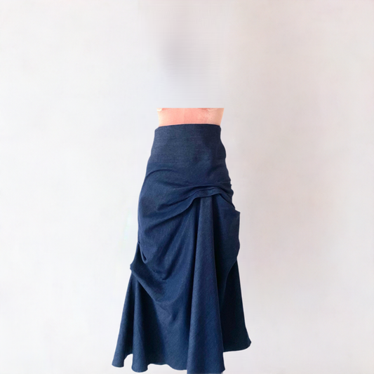 Flamenco style skirt in denim cotton.Quirky summer / autumn skirt with pocket