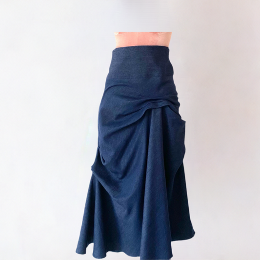 Flamenco style skirt in denim cotton.Quirky summer / autumn skirt with pocket