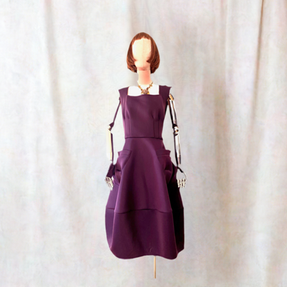 Neoprine,Winter,Purple Dress,Dress With Oversized Pockets Buble Dress