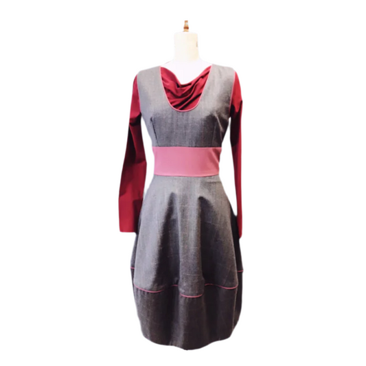 Pinafore bubble  style wool Dress , Tulip  style wool check dress