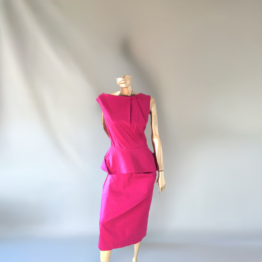 Pencil style skirt with pleats & Peplum style top in hot pink colour.