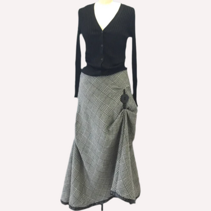 Couture wool check skirt. Long Flamenco style skirt with pleats