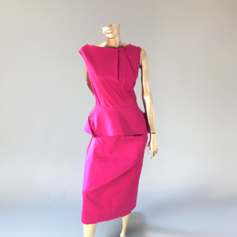 Pencil style skirt with pleats & Peplum style top in hot pink colour.