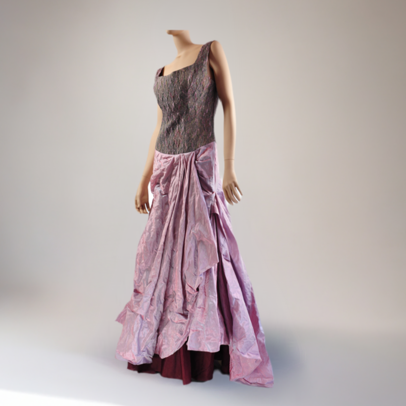 Cingarella dress in Silk metallic mix & Brocade couture fabric