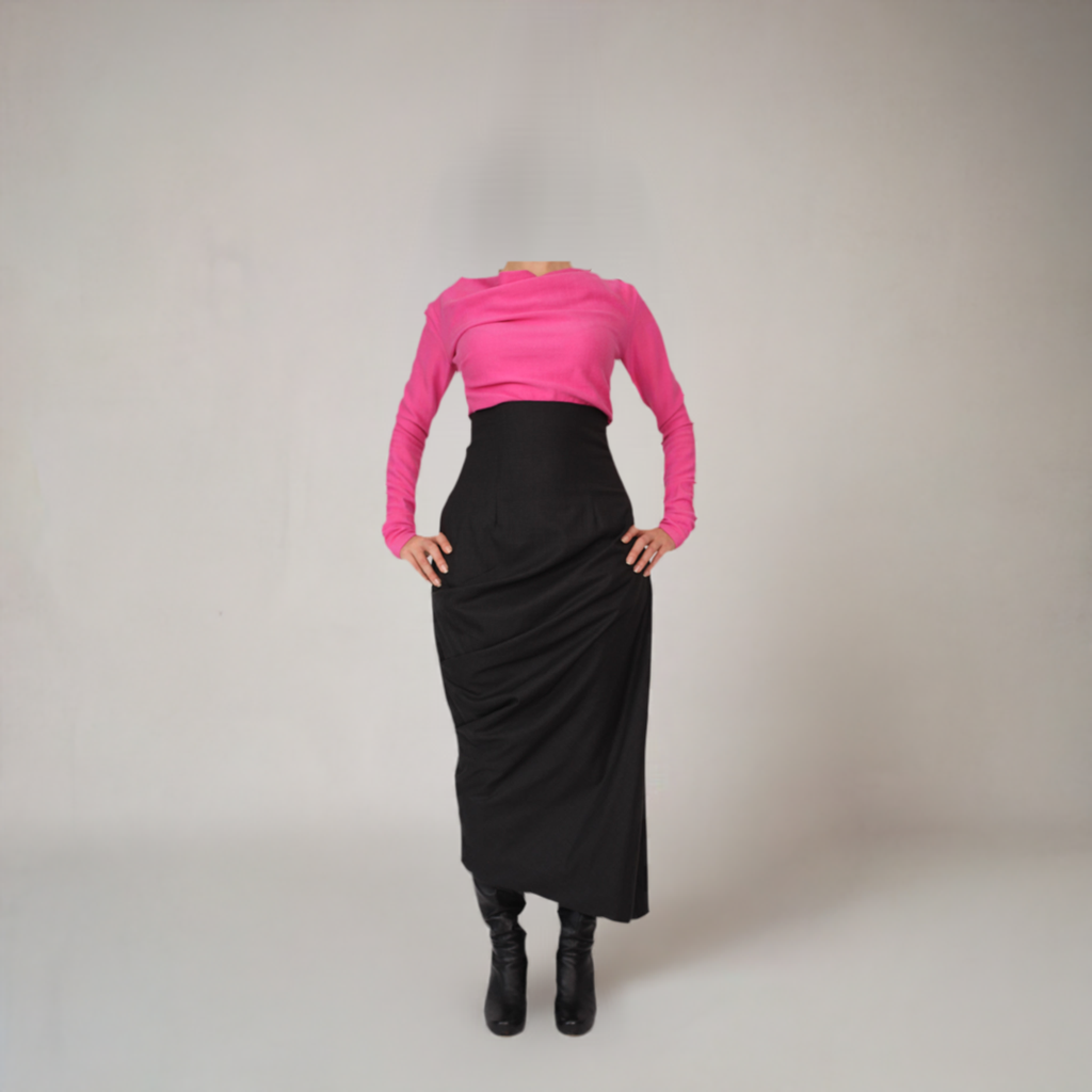 Asymmetric  style suiting  wool skirt in dark gray , High waist skirt ,