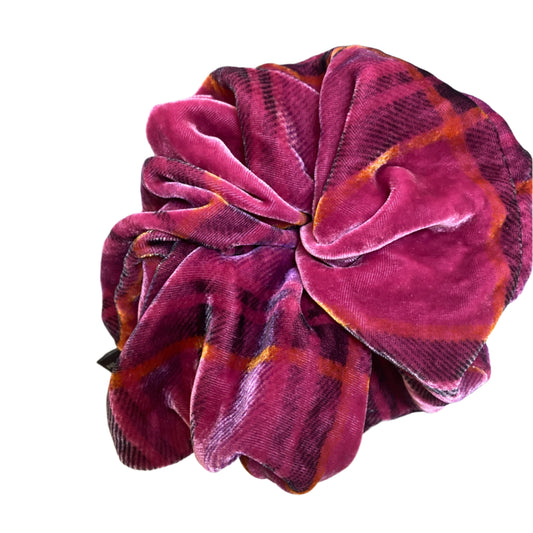 Silk velvet hair scrunchie,Pink-check hair accessories, ponytail holder  